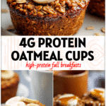 A warm dish of Healthy Pumpkin Baked Oatmeal Cups topped with banana slices, perfect Healthy Oatmeal for a cozy Fall Breakfast.
